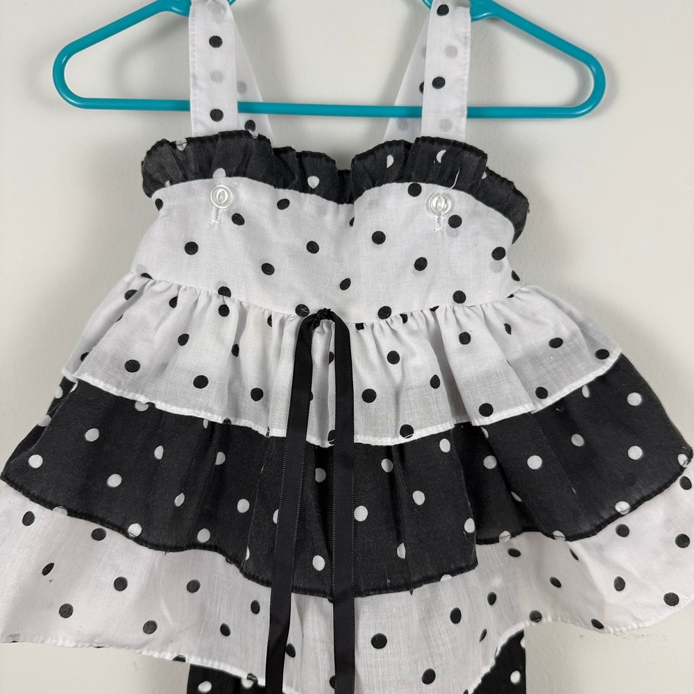 Vintage Polka Dot Ruffle Tunic and Bloomer Set Black White Kids 2-Piece - Picture 2 of 6
